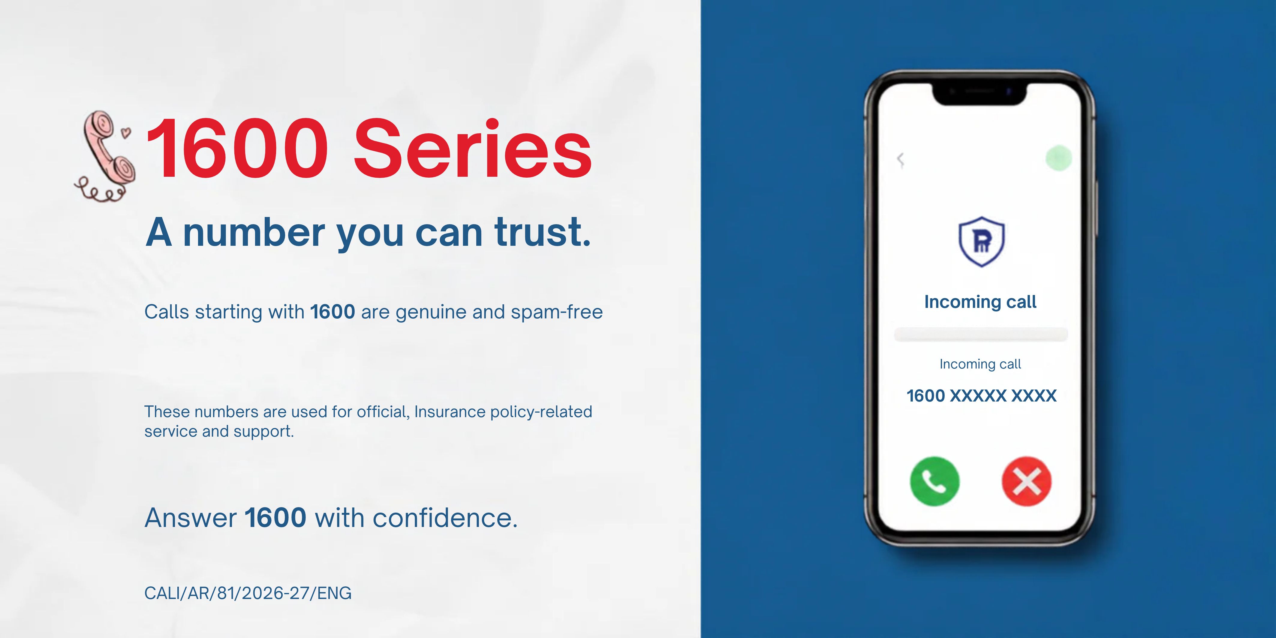 Introducing the 1600 Series phone numbers, titled 'A number you can trust.' It states that calls starting with 1600 are genuine, spam-free.